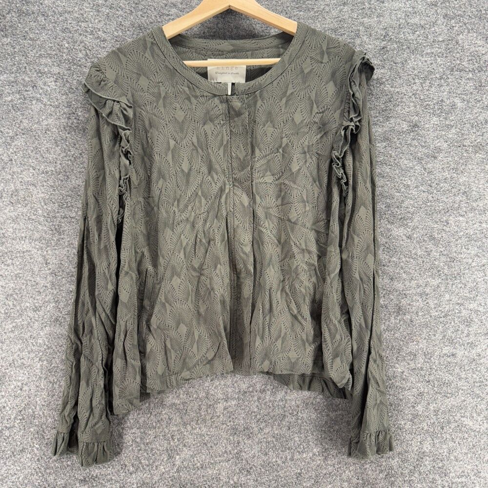 Hinge Blouse Women XL Gray Geometric Long Sleeve Round Neck Rayon Pullover